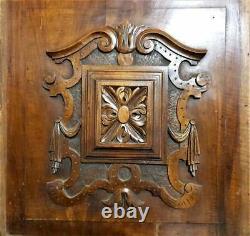 Pair drapery rosette wood carving panel Antique french architectural salwage