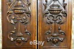 Pair drapery scroll leaf wood carving panel Antique french architectural salvage