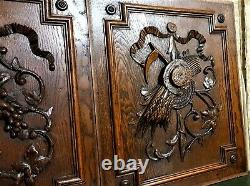 Pair farmhouse country trophy carving panel Antique french architectural salvage