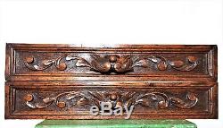 Pair farmhouse scroll leaves pediment Antique french hand carved wood panel trim