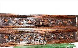 Pair farmhouse scroll leaves pediment Antique french hand carved wood panel trim