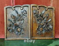 Pair flower carved wood carving panel Antique french architectural salvage 19