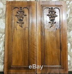 Pair flower garland carving panel Antique french walnut architectural salvage