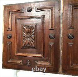 Pair flower rosette wood carving panel Antique french architectural salvage