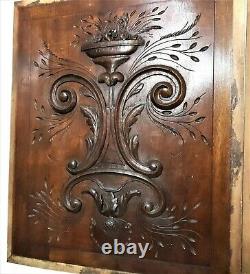 Pair flower scroll leaf wood carving panel Antique french architectural salvage