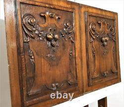 Pair fruit scroll leaf walnut carving panel Antique french architectural salvage
