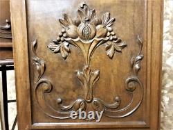 Pair fruit scroll leaves wood carving panel Antique french architectural salvage