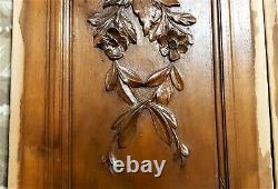 Pair garland leaf flower wood carving panel Antique french architectural salvage