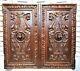 Pair Gothic Figure Griffin Architectural Panel Door Antique French Oak Carving