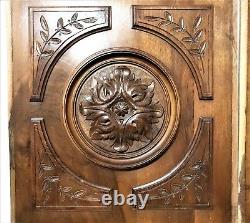 Pair gothic rosette wood carving panel Antique french architectural salvage