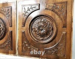 Pair gothic rosette wood carving panel Antique french architectural salvage