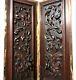 Pair Gothic Scroll Leaves Panel Antique French Carved Wood Salvaged Furniture
