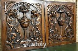 Pair griffin scroll leaf wood carving panel Antique french architectural salvage