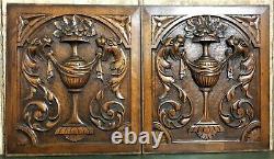 Pair griffin scroll leaf wood carving panel Antique french architectural salvage