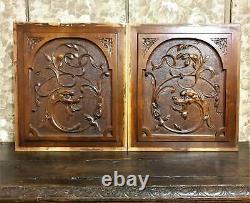 Pair griffin scroll leaves carving panel Antique french architectural salvage