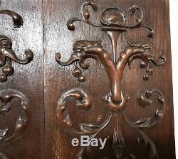 Pair griffin scroll leaves panel Antique french carved wood salvaged paneling