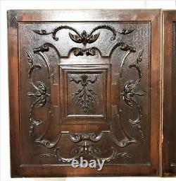 Pair horn scroll leaves wood carving panel Antique french architectural salvage
