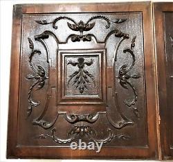 Pair horn scroll leaves wood carving panel Antique french architectural salvage