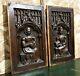 Pair Medieval Figure Wood Carving Panel Antique French Architectural Salvage