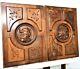 Pair Medieval Warrior Wood Carving Panel Antique French Architectural Salvage