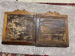 Pair of Antique Chinese Red & Gilt Wood Carved Panel