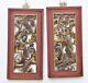 Pair Of Antique Chinese Red & Gilt Wooden Carved Panel