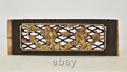Pair of Antique Chinese Red & Gilt Wooden Carved Relief Panel, 19th c
