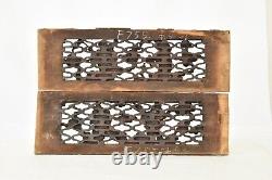 Pair of Antique Chinese Red & Gilt Wooden Carved Relief Panel, 19th c