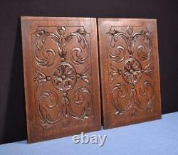 Pair of Antique French Carved Architectural Panels/Trim in Solid Oak Wood