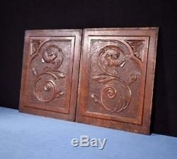 Pair of Antique French Carved Oak Wood Panels with Dragons/Griffins Salvage