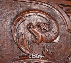 Pair of Antique French Carved Oak Wood Panels with Dragons/Griffins Salvage