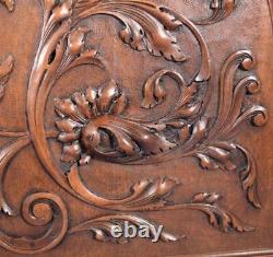 Pair of Antique French Carved Walnut Wood Panels with Flowers Salvage