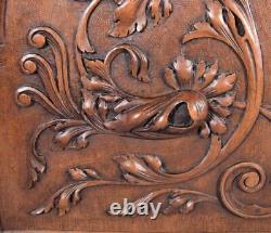 Pair of Antique French Carved Walnut Wood Panels with Flowers Salvage