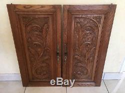 Pair of Antique French Carved Wood Architectural Panel Door with griffin chimera