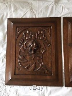 Pair of Antique French Carved Wood Architectural Panel Door with ribbon