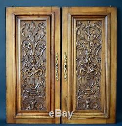 Pair of Antique French Carved Wood Cupboard Doors Wall Panels Griffin