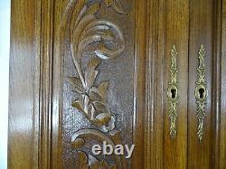 Pair of Antique French Carved Wood Doors Wall Panels Solid Oak Scrolls