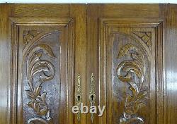 Pair of Antique French Carved Wood Doors Wall Panels Solid Oak Scrolls