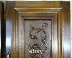 Pair of Antique French Carved Wood Doors Wall Panels Solid Walnut Griffin Dragon