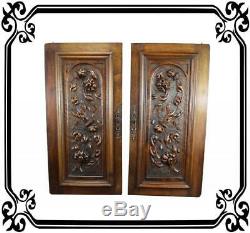 Pair of Antique French Hand Carved Solid Wood Cupboard Doors Wall Panels