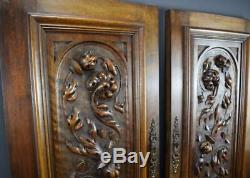 Pair of Antique French Hand Carved Solid Wood Cupboard Doors Wall Panels