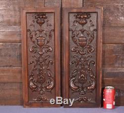 Pair of Antique French Hand Carved Walnut Wood Panels