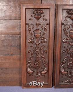 Pair of Antique French Hand Carved Walnut Wood Panels