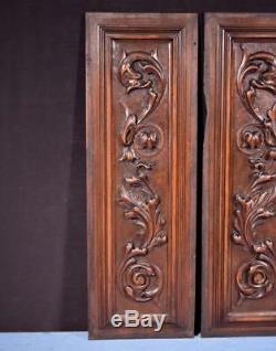 Pair of Antique French Highly Carved Panels in Solid Walnut Wood Salvage