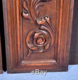Pair of Antique French Highly Carved Panels in Solid Walnut Wood Salvage
