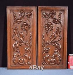 Pair of Antique French Highly Carved Panels in Walnut Wood Salvage with Faces