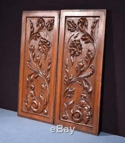 Pair of Antique French Highly Carved Panels in Walnut Wood Salvage with Faces