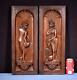 Pair Of Antique French Highly Carved Panels In Walnut Wood Salvage With Women