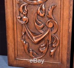 Pair of Antique French Highly Carved Panels in Walnut Wood Salvage withFlowers
