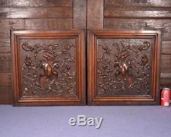 Pair of Antique French Highly Carved Walnut Wood Panels